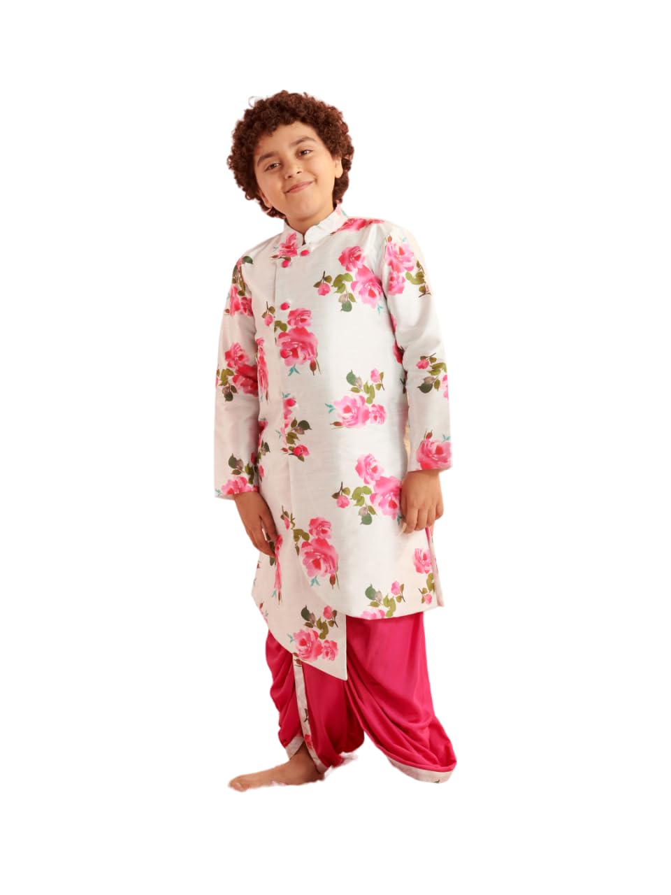 Pspeaches Boys Floral Printed Regular Kurta With Dhoti Pants (13-14Years)