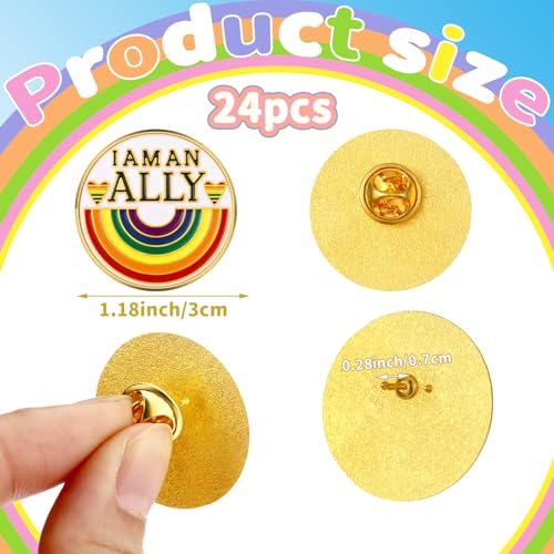 Image of Tondiamo 24 Pcs Gay Pride Enamel Pins Bulk Rainbow Lgbt Lapel Pins Metal Pride Brooches for Clothing Bags Jacket Hats Backpack Decoration