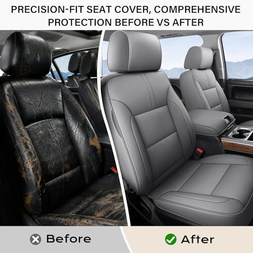 Image of Coverado Chevy Silverado Seat Covers, Faux Leather Seat Covers Fit for Chevy Silverado GMC Sierra 2007-2026 1500, 2015-2026 2500HD 3500HD Crew Double Extended Cab (Front,Gray)