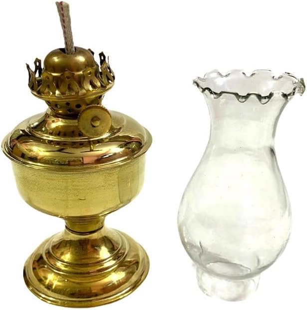 Decorative Brass Oil Lamp with Glass Chimney – Tabletop Kerosene Lantern for Home & Patio Décor