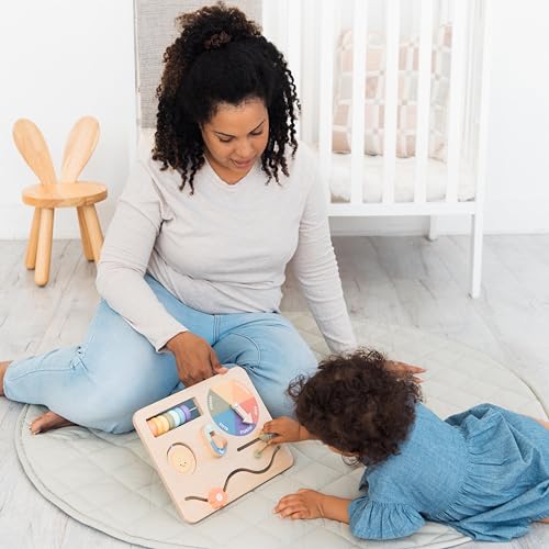 Image of Pearhead Busy Board for Toddlers, Wooden Montessori Sensory Toy | FSC-Certified Design, Built-In Stand, Travel Activities, Color Recognition, Ages 1+