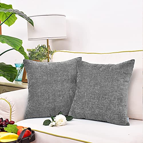 CaliTime Pack of 2 Cozy Throw Pillow Covers Cases for Couch Sofa Home Decoration Solid Dyed Soft Chenille 55cm X 55cm Medium Grey - Image 4