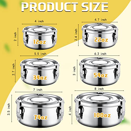 6 Pieces Stainless Steel Food Storage Containers Snack Metal Containers With Lid For Kids 304 Grade Flour Sugar Canisters Smell Proof Airtight Leakproof For Camping Trip Picnic Soup Salad Leftover #TOP1