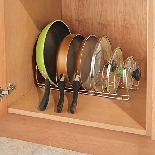 mDesign Pot and Pan Rack - Versatile Kitchen Organiser Suitable for All Homes - Keep a Tidy Kitchen with This Saucepan Storage Unit - Chrome/Silver