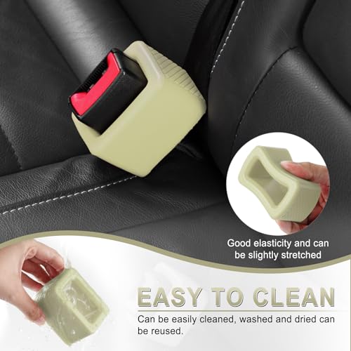 Image of Amiss 2PCS Seat Belt Buckle Holder, Universal Silicone Rear Seat Belt Booster & Fixer for Easy Access, Keeping Receptacle Upright, Car Interior Accessories-Fits Most Cars (Beige)