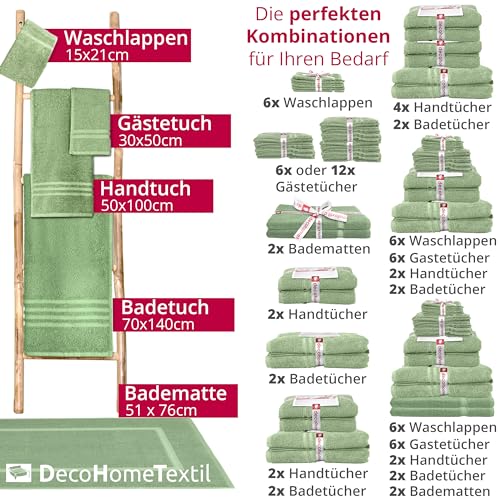 DecoHomeTextil Handtuch-Set 6 Waschlappen 15 x 21 cm in Salbeigrün aus 100% Baumwolle, hochwertig, kuschelweich und saugstark