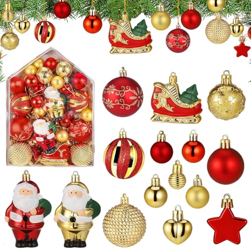 72 Stück Weihnachtskugeln, Kunststoff Weihnachtskugel Rot Gold,...
