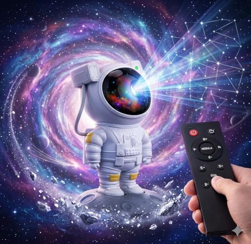 Image of KEKU TOYS Astronaut Light Lamp Galaxy Projector with 360 Adjustable Head & Star Nebula Effects, Galaxy Projector Light for Bedroom, Remote Control Night Light for Home & Kids