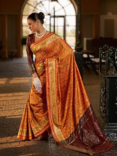 Image of SWORNOF Women's kanjivaram banarasi silk saree Zari Woven for festival Wedding silk with rich pallu Design sarees for women with Unstitched blouse piece