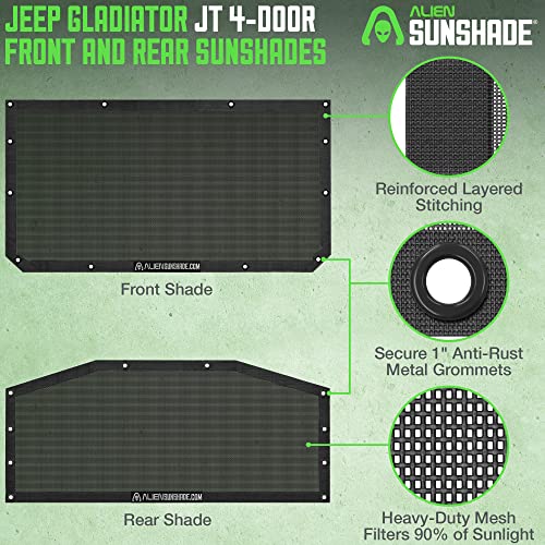 Alien Sunshade Jeep Gladiator Sun Shade (2018-Current)- Front & Rear Mesh Sunshade For Jeep Gladiator 4 Door, Reduces Wind & Noise – Universal Fit For Jeep Gladiator Accessories - (Black) #TOP1