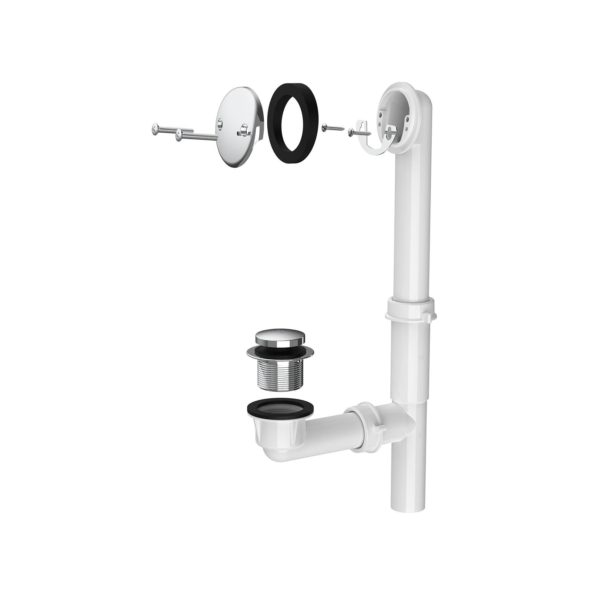 Badewannenablauf-Set, 3,8 cm, weiß, röhrenförmig, mit Spitze und Zehen, Badewannen-Ablaufstopfen, Touch-Toe-Wannen-Abfluss und Überlauf, mit Stöpsel und Badewannen-Überlaufabdeckung