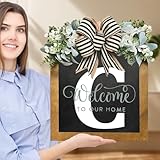 2025 Welcome Wreaths for Front Door-14'x12', 26 Initial Letter Front Door Wreath, Welcome Sign with Eucalyptus Garland and Bow, Porch Farmhouse Decoration, Housewarming Gifts (C)