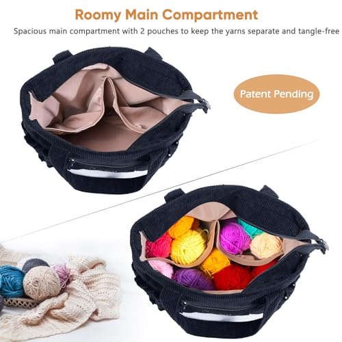 Image of MYBAGZING Crochet Bag and Tote - Corduroy Yarn Bag - Yarn Holder for Crocheting - Crochet Storage Bag for Crochet Hooks, Crochet Accessories, Knitting Bag for Crochet Lovers, Mom Gift