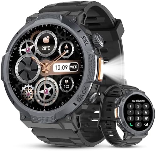 Military Smart Watches for Men(Answer/Make Calls), 1.53" HD Fitness Watch, Heart Rate Sleep Monitor, Smart Watch for Men,120+ Sport Modes, IP68 Waterproof Smartwatch for Android iOS, 30Day, Black