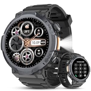 Military Smart Watches for Men(Answer/Make Calls), 1.53″ HD Fitness Watch, Heart Rate Sleep Monitor, Smart Watch for Men,120+ Sport Modes, IP68 Waterproof Smartwatch for Android iOS, 30Day, Black