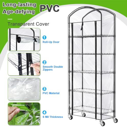 Abimars 5-Tier Greenhouse with Caster Wheel, Each Shelf Height Adjustable Metal Plant Shelf with PVC Cover for Seed Starting Trays, Seedling Pots, Plant Pots, 13x29x73inch by Abimars - Image 5
