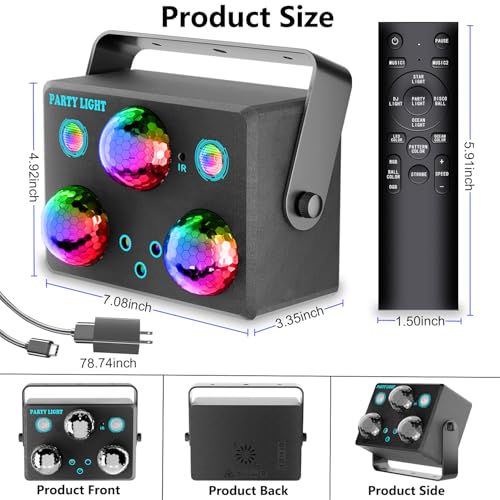 Image of Disco Ball Party Lights,Pro 6 in 1 Disco Lights Sound Activated Dj Strobe with RGB&OGB Disco Balls,Laser Light Show,Ocean Lamp,Star Projector,2 RGB LEDs-Perfect for Disco Glow Party Rave Dance