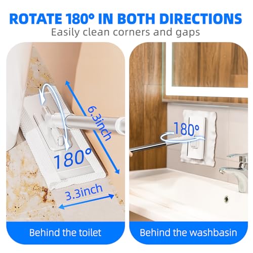 Image of No-Touch Disposable Dust Mop with 5 Reusable Cloths, Mini Lazy Mop Wet and Dry Sweeper, Hands-Free Press Lock Flat Mop for Small Spaces, 1 Second Installation