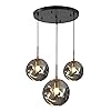 BOKT Black Gold 3-Light Pendant Light Fixtures Modern Large Smoke Gray Glass Cluster Pendant Lights Kitchen Island Nordic Adjustable Hanging Lights Globe Stairwell Lighting Chandelier for Dining Room