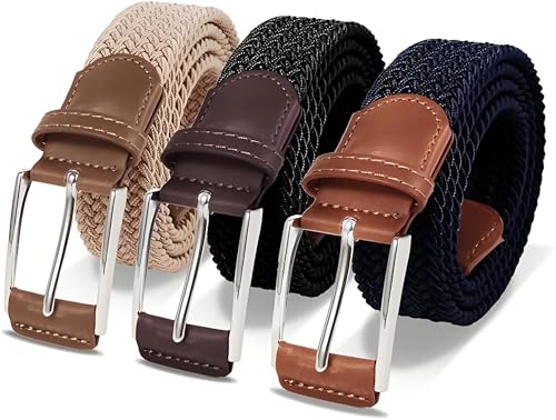 Casual Stretch Belts for Men, Adjustable Braided Mens Elastic Belt, Ideal Gifts for Golf, Dress, Work