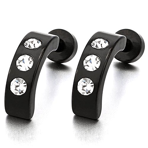 Nero Metà Orecchini a Cerchio con Zirconi