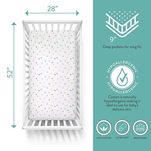 Fitted Crib Sheet, Soft , Breathable And 100% Jersey Knit Cotton Crib Sheet For Standard Crib And Toddler Mattresses, 28" X 52", 2 Pack, For Girls, Pink Dots- Featherhead™ #TOP3
