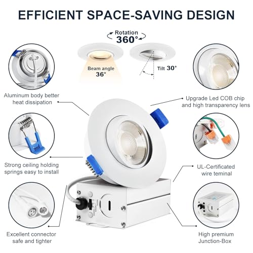 Image of Sublimation 8 Packs 3 Inch led recessed Light,Waterproof recessed Lights for Shower,Ultra-Thin 10w with Junction Box,3 Colors Adjustable,Suitable for Bathroom,Parlor,Bedroom,Kitchen,Balcony