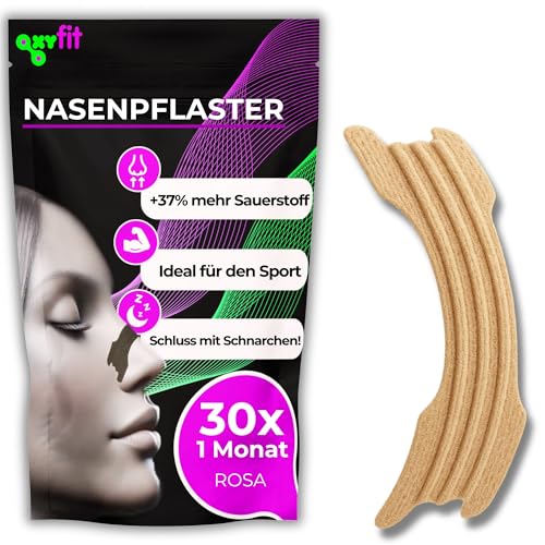 OXYFIT™ Nasenpflaster gegen Schnarchen – Premium Nose Strips für sofort mehr Luft & besseren Schlaf – Nasenspreizer-Wirkung ideal bei Sport & verstopfter Nase (Rosa - 30)