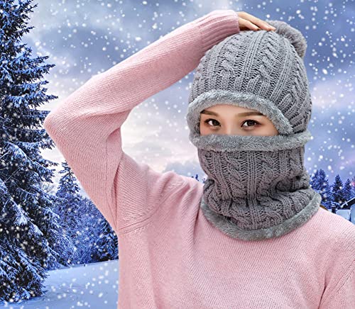 Huamulan Women Balaclavas One-Piece Skull Beanie Hat With Face Shield Neck Circle Scarf Ski Snow Winter Knit Fleece Cap Cold Weather #TOP3