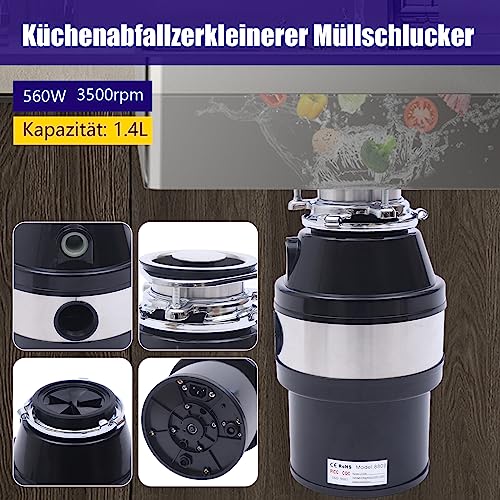 1.4L Küchenspüle Schredder,Müllpresse Müllzerkleinerer Speisehäcksler 560 Watt DHL Verarbeitung Von Lebensmittelresten wie Resten 5 1.4L Küchenspüle Schredder,Müllpresse Müllzerkleinerer Speisehäcksler 560 Watt DHL Verarbeitung Von Lebensmittelresten wie Resten