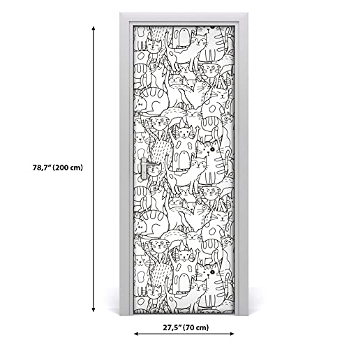 Autocollant de porte Doodle Chats 70x200cm sticker mural imperméable
