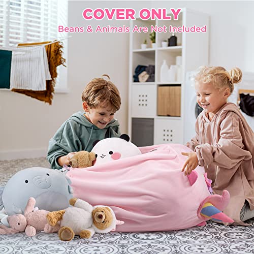 GAGAKU Kuscheltier Sitzsack Aufbewahrung Abdeckung 200L, XXL Spielzeug Aufbewharungstasche für Kinderzimmer Große Füllbarer Reißverschluss Sitzsack zum Organisieren (Einhorn)
