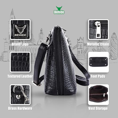 Image of BEHIDE Women's Genuine Leather Sling Bag - Stylish Cross-Body Handbag for Women, Adjustable Shoulder Strap