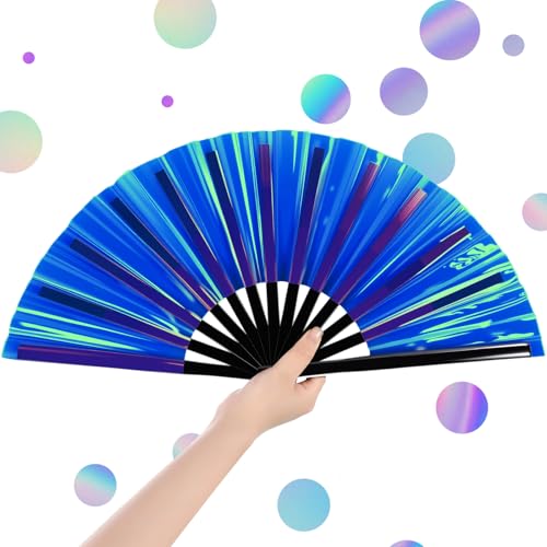 Image of Maitys Large Rave Fan Folding Handheld Fans 13'' Clap Fans for Line Dancing Clack Fan Holographic Festival Accessory for Martial Art Gift Performance, Includes 2 Pouch