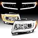 AmeriLite for 2011-2013 Jeep Grand Cherokee WK2 C-Type LED Switchback Tube Chrome Square Projector Headlight Assembly Pair - Passenger and Driver Side