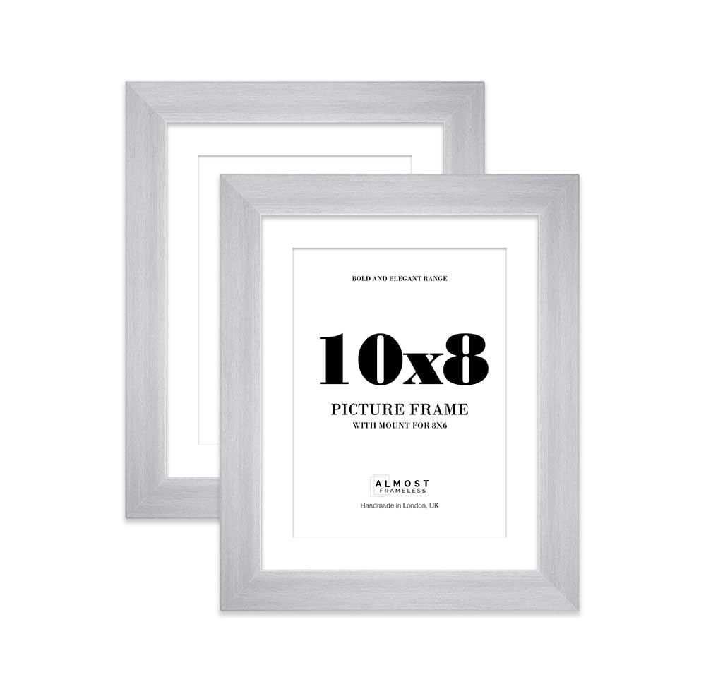 10x8" Silver Frame With Mount for 8x6" Pictures 28mm Edge Portrait and Landscape Display with Wall Hooks and Kickstand, 2 Pack