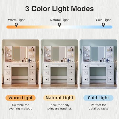 Image of YESHOMY Makeup Vanity Desk,LED Mirror,Charge Hub,Hair Tool Organizer