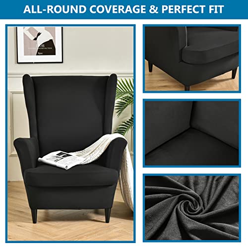 HZDHCLH Wingback Chair Covers 2 Piece With Arms Fashionable Elastic Sofa Protective Chair Cover Furniture Protection Chair Cover Suitable For Armchair Living Room Bedroom Hotel (black) - Image 4