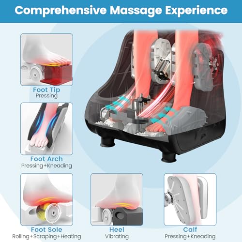 Image of Giantex Foot and Calf Massager with Heat - Shiatsu Foot Massager Machine with Vibration, Deep Kneading, 3-Level Intensity Modes, Electric Foot Massager for Tired Feet, Leg, Calf Pain Relief (Grey)