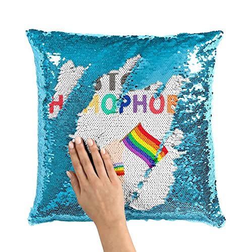 Coussin Sequin Turquoise Pride LGBTQ+ pour un Salon Engagé et Moderne