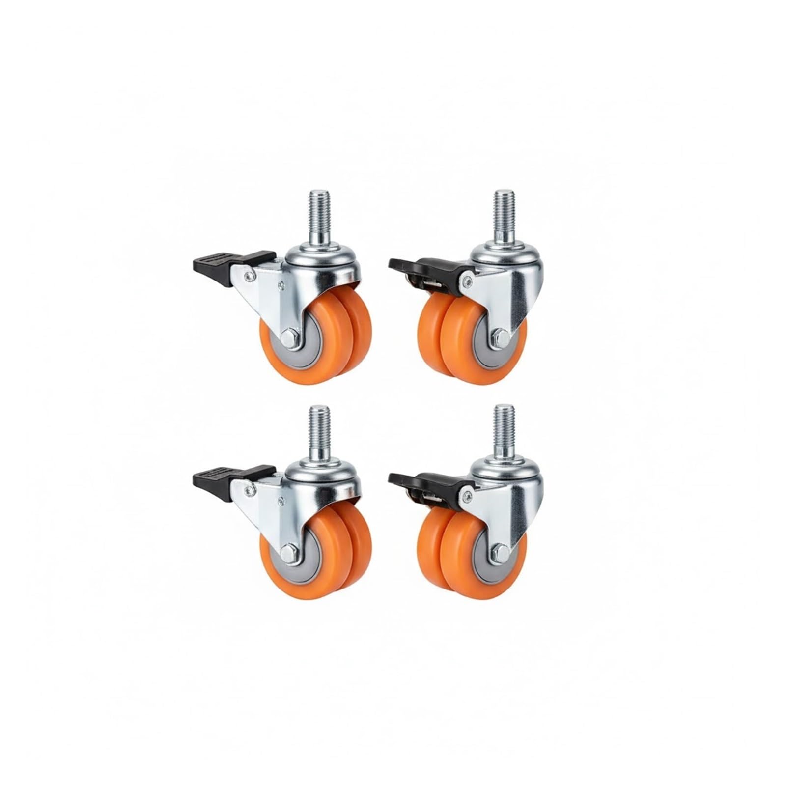 GBRJUYF 4 Pack 1.5" Heavy Duty Dual Caster WheelsSilent NonMarking Swivel with Locking Brake M12x25mm Thread for Smooth Rolling & Easy Maneuvering