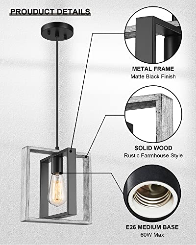 Ken & Ricky Rustic Pendant Lights, Farmhouse Hanging Light Fixtures, Kitchen Island Lighting With Solid Wood Metal Frame For Entryway Dinning Room Bathroom Bedroom - 1 Pack #TOP3