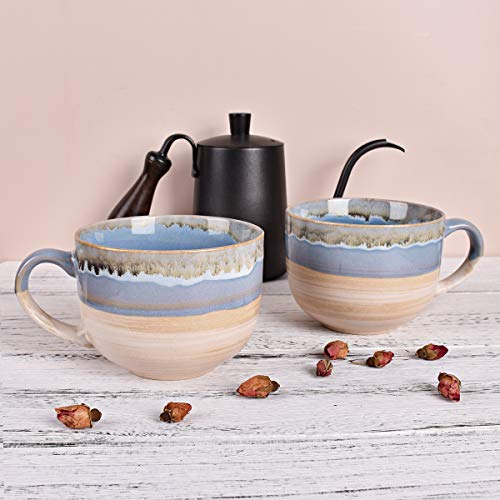 Bosmarlin Large Ceramic Coffee Mug Set Of 2, Stoneware Jumbo Latte Mugs For Office And Home, 16 Oz, Dishwasher And Microwave Safe(Blue, 2) #TOP3