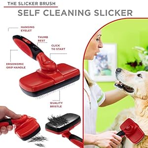 Complete Professional Pet Grooming Kit – Self Cleaning Slicker Brush for Dogs & Cats – Pro Grooming Brush Effectively Reduces Shedding Fur |Hair Remover Brush Gloves – Combo Gift Set