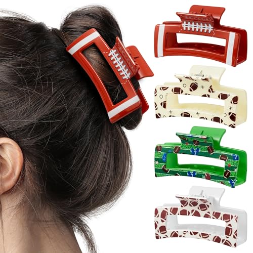 PANTIDE 4Pcs Football Hair Claw Clips for Women Girls - Sport Game Day Rectangle Nonslip Clips Hair...