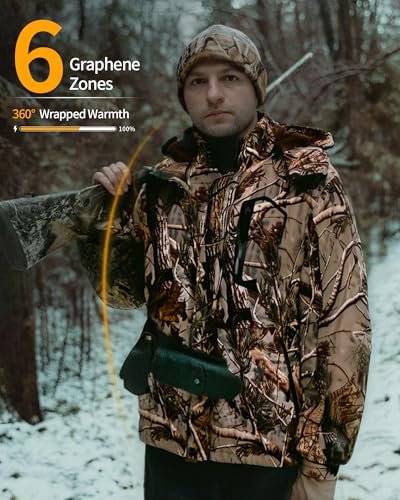 Men Puffer Heated Jacket Graphene Electric Warming Coat Winter Hunting Accessories Gear Insulated Clothes Deer Duck Camo Cold Weather Supplies Gear Necessities Items Thing Gadget Equipment Wear