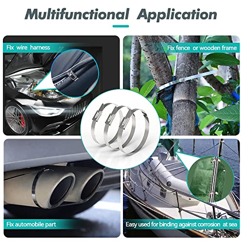 Jougu Metal Zip Ties 18 Inch 316 Stainless Steel Locking Cable Marine Grade 250Lb 450Mm 100Pcs Heavy Duty Exhaust Wrap Multi Purpose Binding For Machinery, Vehicles, Farms, Cables, Pipes,Fence #TOP1