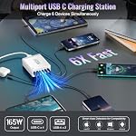 Bloc Chargeur USB C 165W • Station de Charge Rapide 6 Ports PD • Prise Murale GaN pour Ordinateur Portable • Adaptateur Multi-Puissance Type C 65W Compatible avec MacBook Pro/Air, iPad, iPhone, Pixel, S23 S22