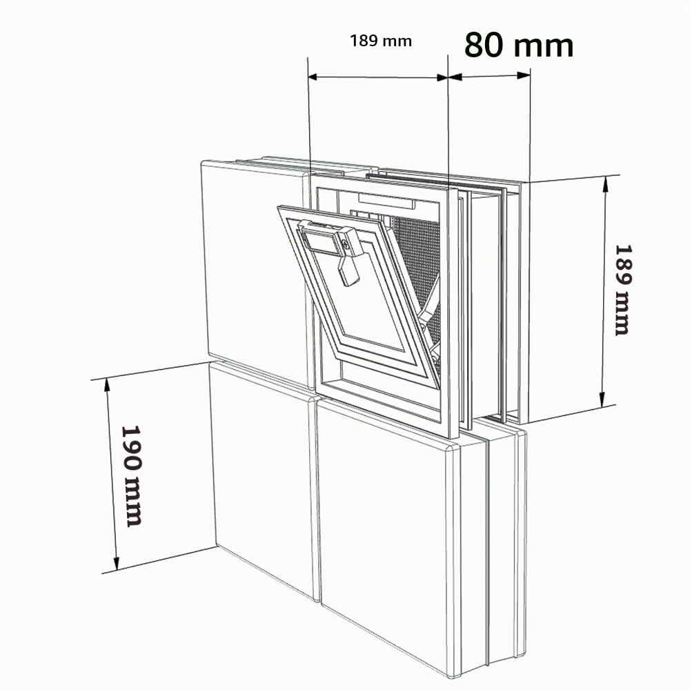 Fuchs Design Ventana de ventilación (189x189x80 mm) Blanca en lugar de 1 bloque de vidrio tamaño 19x19x8 cm - con mosquitera