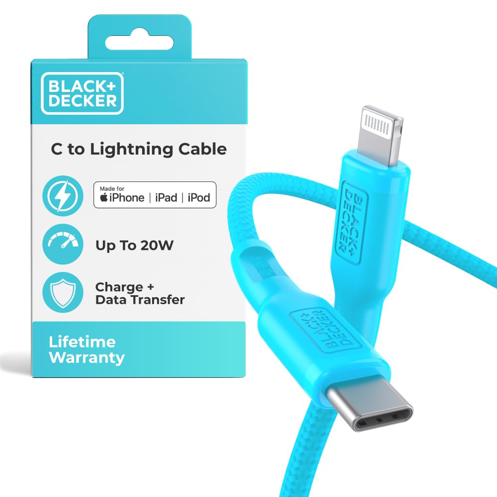 BLACK+DECKER USB C to Lightning Cable - Fast Compatible iPhone Lightning Cable - Durable Braided Type C iPhone Charger Cord - for Travel and Daily Use - Multiple Colors and Lengths - 9ft